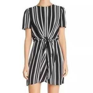 Aqua Black White Tie Front Striped Short Sleeve Dress Small New